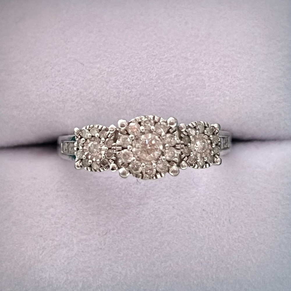 Effy White Diamond Three-Stone Halo Ring  Sterling Silver